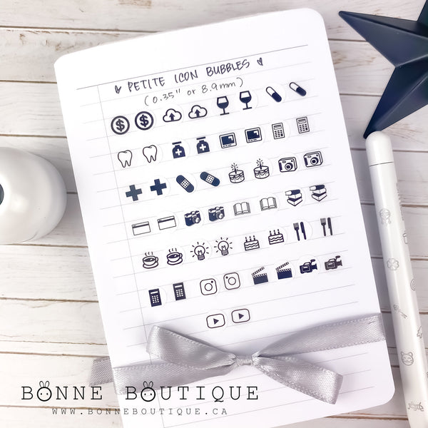 Petite Icon Bubbles WRITING, WOOD Pencil Stub, Fountain Pen, Rollerball, Paint Brush Productivity Icons Tracker Stickers