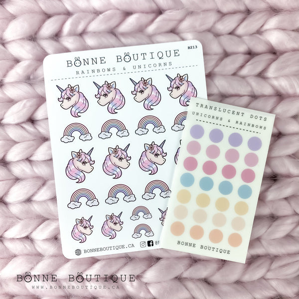 UNICORN AND RAINBOW Cute Magical Pastel Stickers Sticky Notes Translucent Dots *Individual or Set*