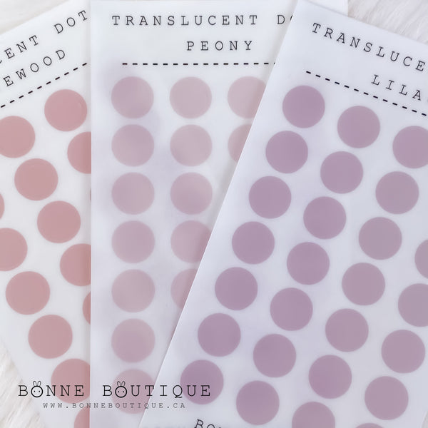 NEUTRAL PINKS Translucent DOTS Stickers 3 Colors Available 6.4mm/0.25" - Card Size