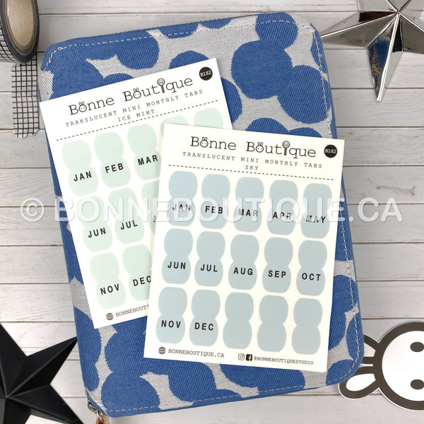 Translucent MINI Monthly Tabs in 12 Colors Perforated Stickers